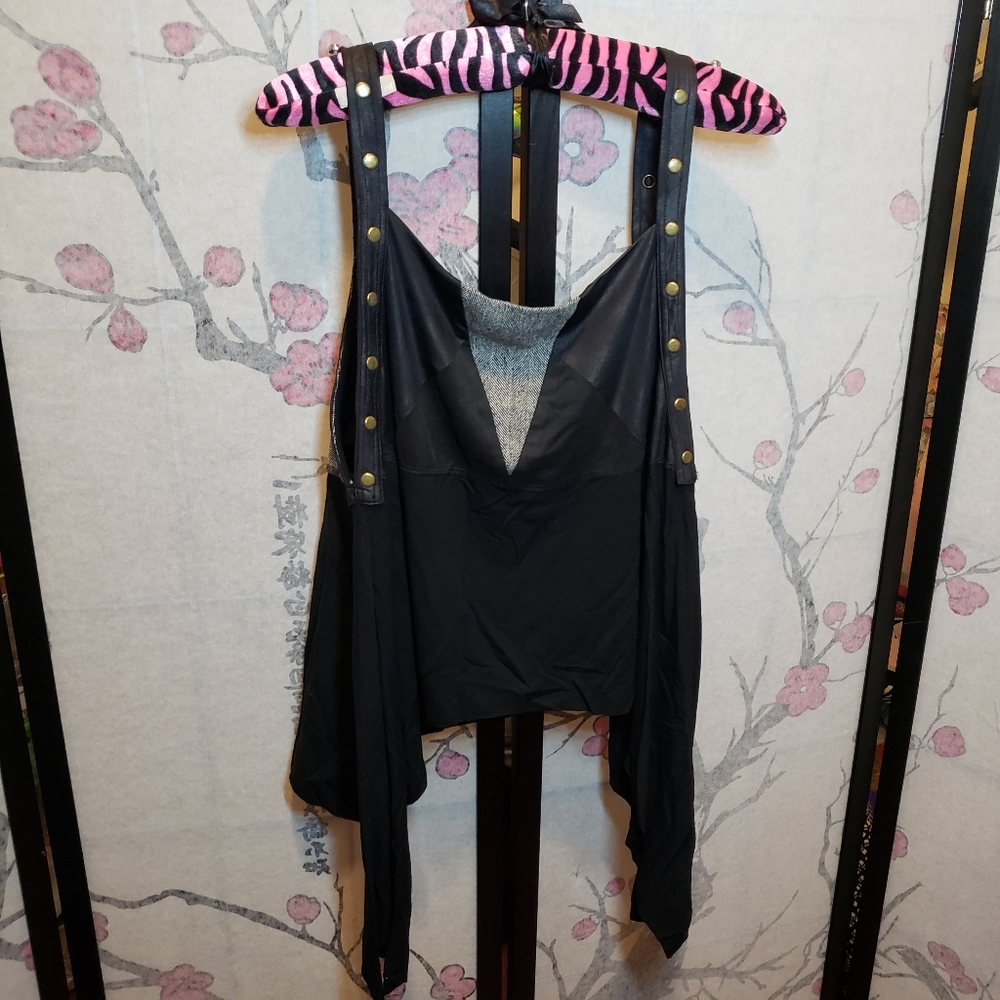 Black & Gray Flowy Tank w/ Gold Embellishments
